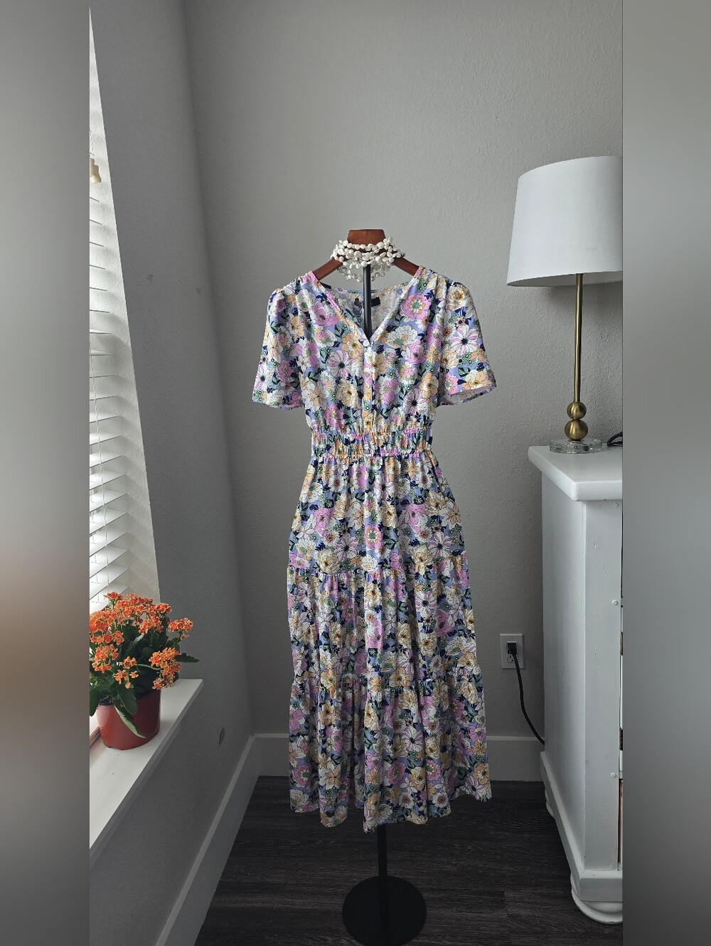 ZESICA Floral Maxi Dress in Purple & Blue Size Small NWT